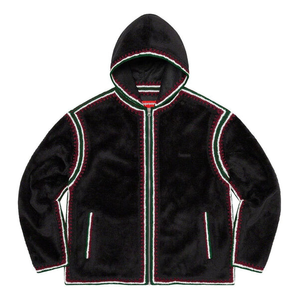 

Куртка crochet edge hooded zip up top 'black white red' Supreme, черный
