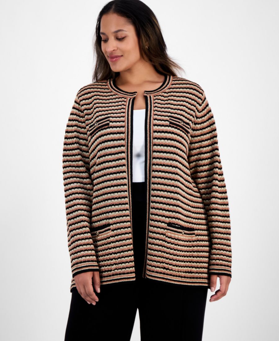 

Кардиган большого размера с длинными рукавами и передним карманом Anne Klein, Vicuna Multi