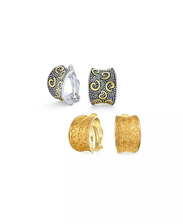 

Набор из 2 египетских греческих балийских серег-клипс с завитками, широкие полукольца, позолоченные Bling Jewelry, gold-silver