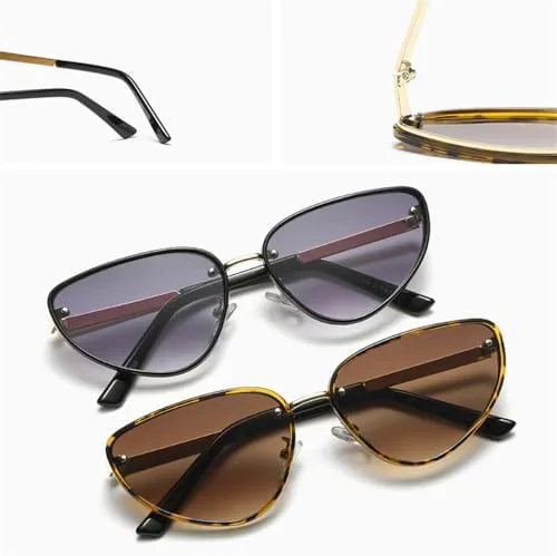 

Металлические солнцезащитные очки 2027 года для женщин и мужчин, панк-очки «кошачий глаз», женские очки с защитой от УФ-излучения UV400 MTZJH, Gold Brown