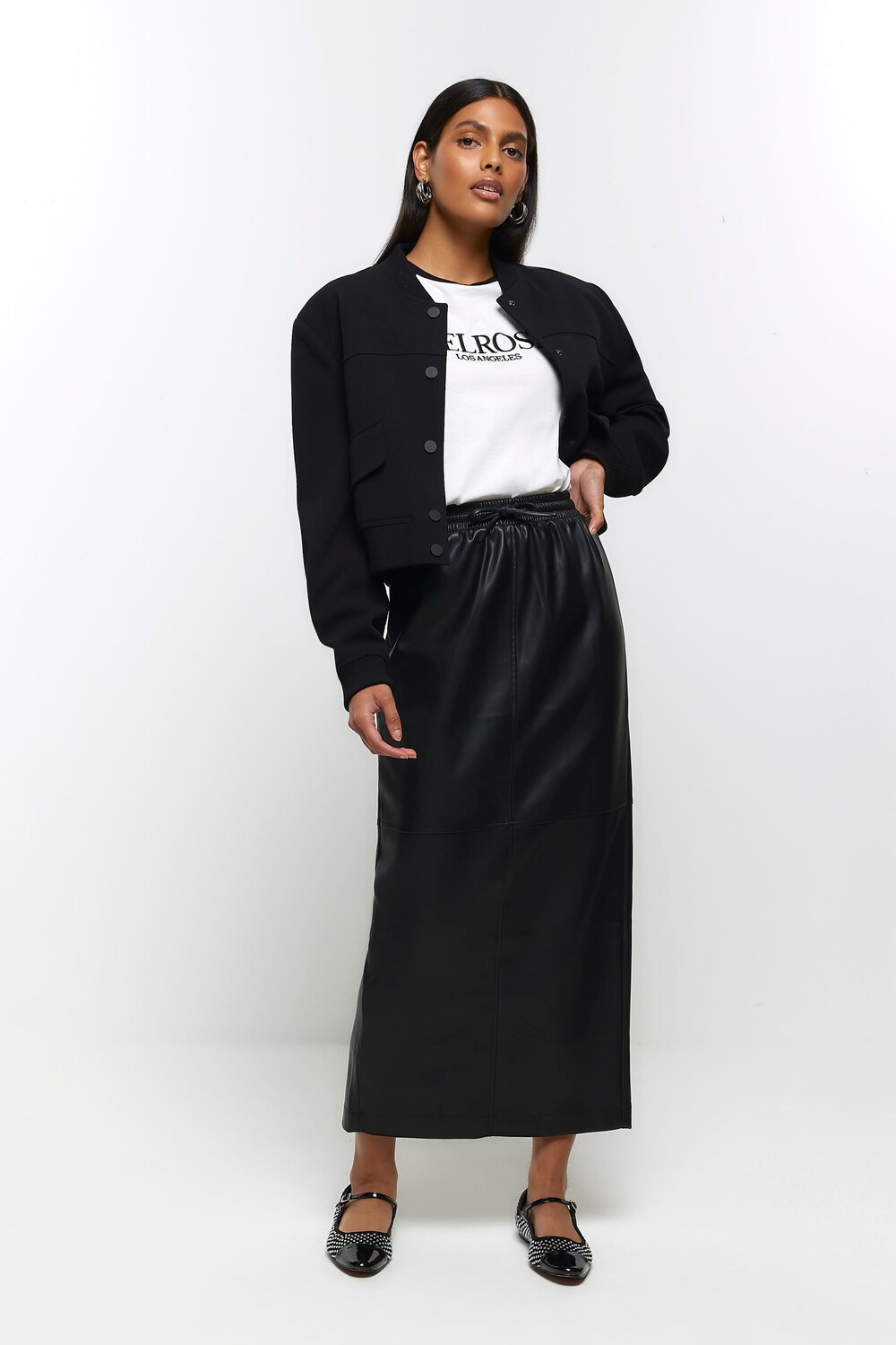 

Юбка макси из искусственной кожи со стрейчем River Island, черный