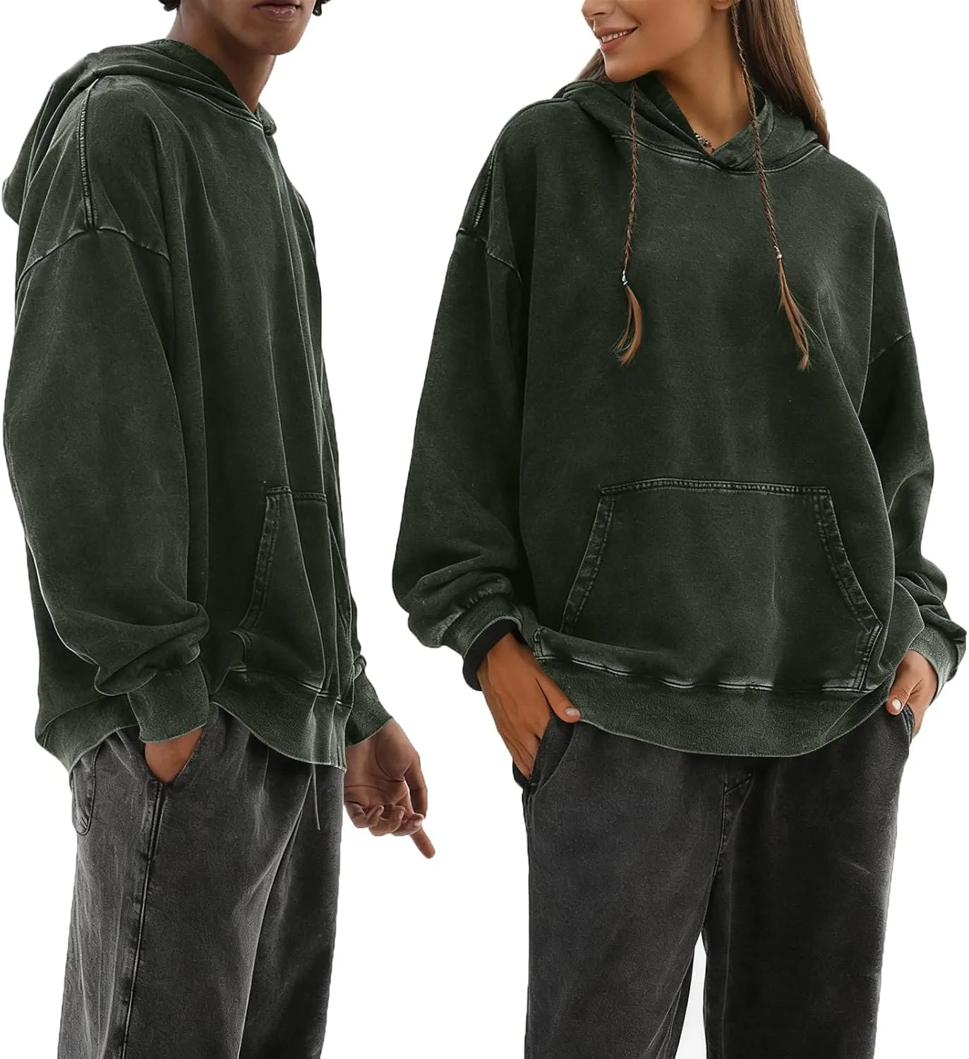 Худи Oversized Unisex Acid Wash Heavyweight Denim Vintage Loose Fit — фото 2