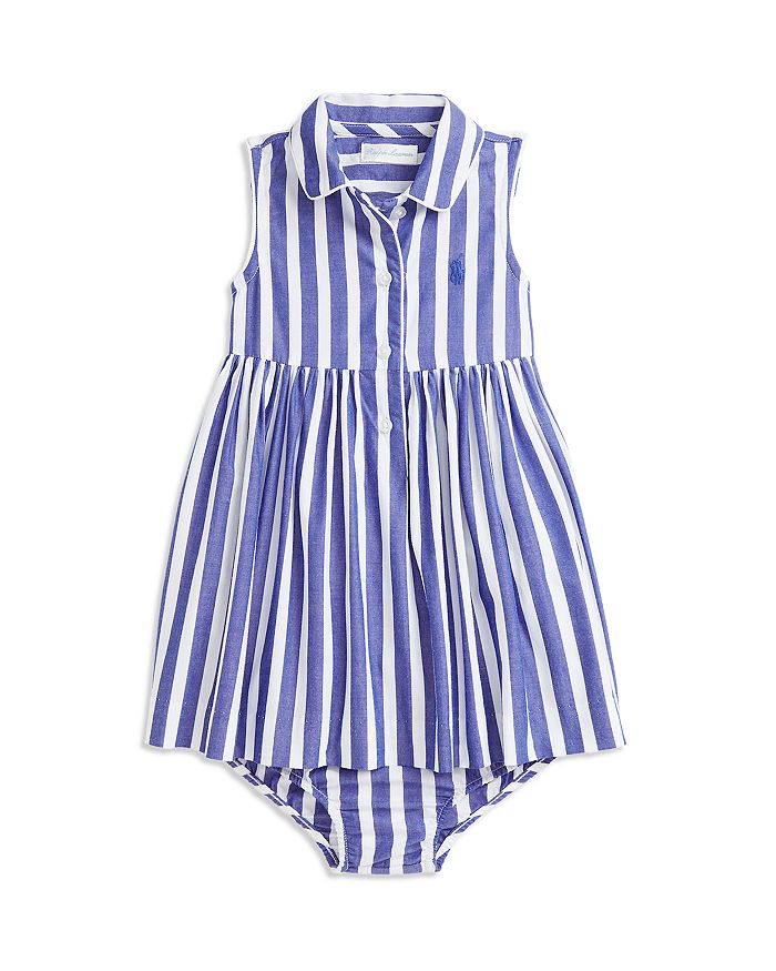 

Детское платье-рубашка и шортики из хлопка в полоску для девочек - Baby Ralph Lauren, синий