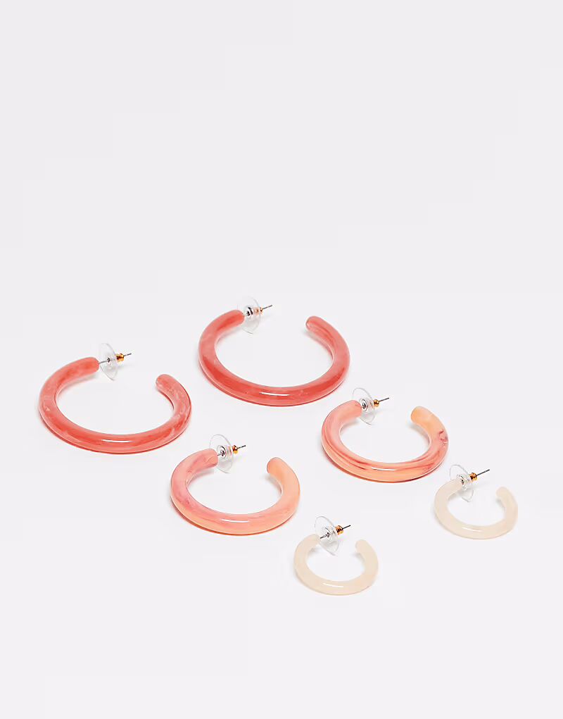 

Набор из 3 полимерных сережек-колец разных размеров в персиково-розовых тонах Asos Design