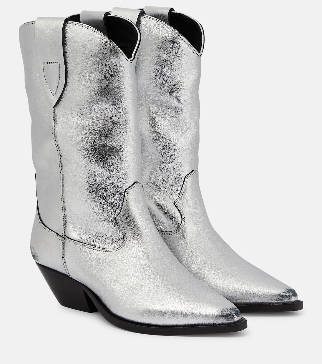Кожаные ковбойские сапоги duerto с эффектом металлик Isabel Marant, серебро