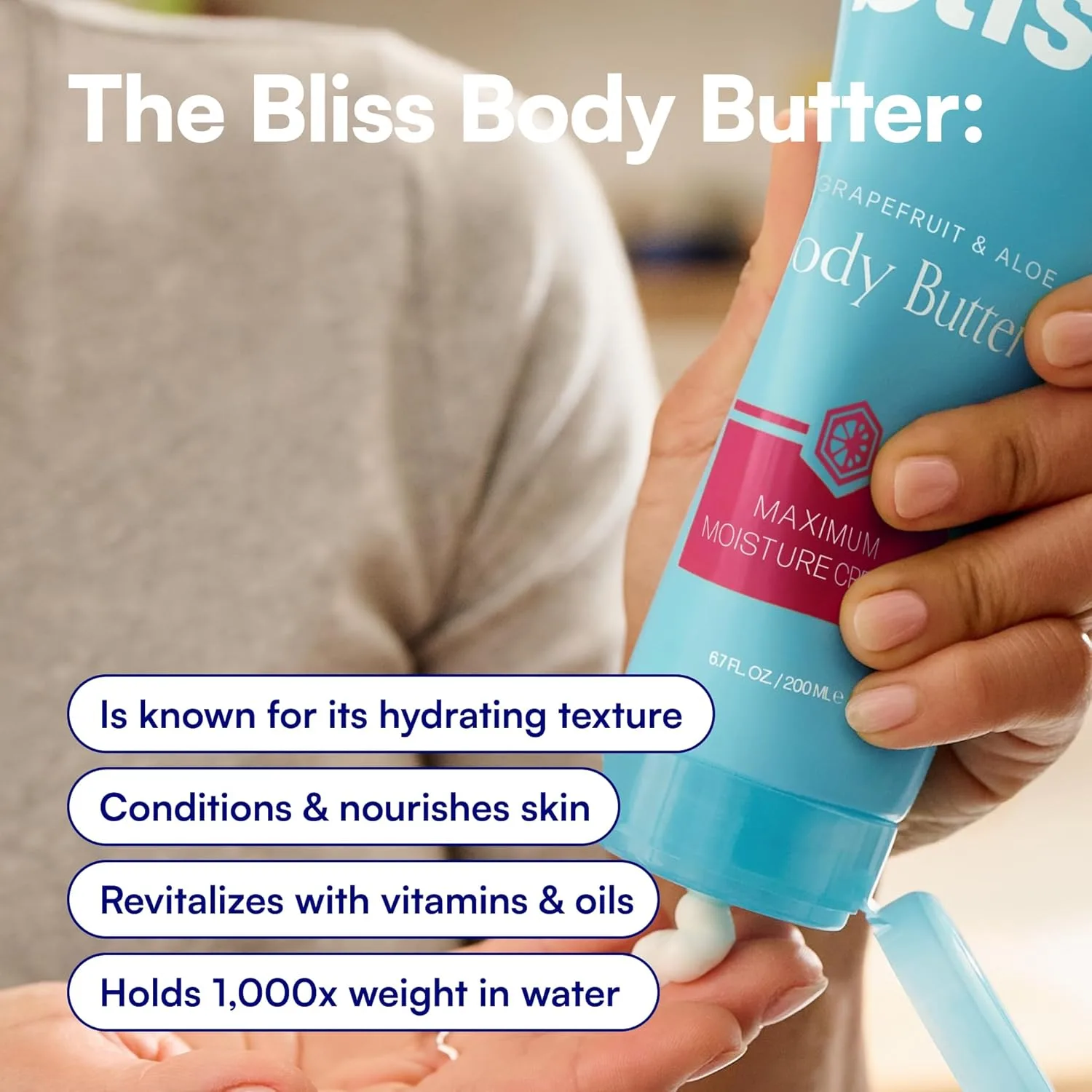 Боди-баттер Bliss с грейпфрутом и алоэ - интенсивный увлажняющий крем для сухой кожи, 198 мл, веганский, без жестокости — фото 4