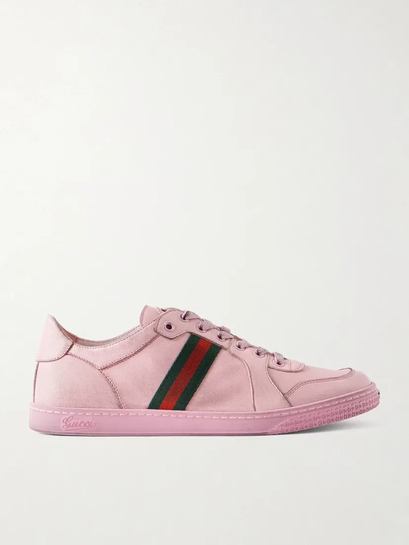 Кожаные кроссовки GUCCI Stretch с отделкой из изношенной тесьмы, розовый