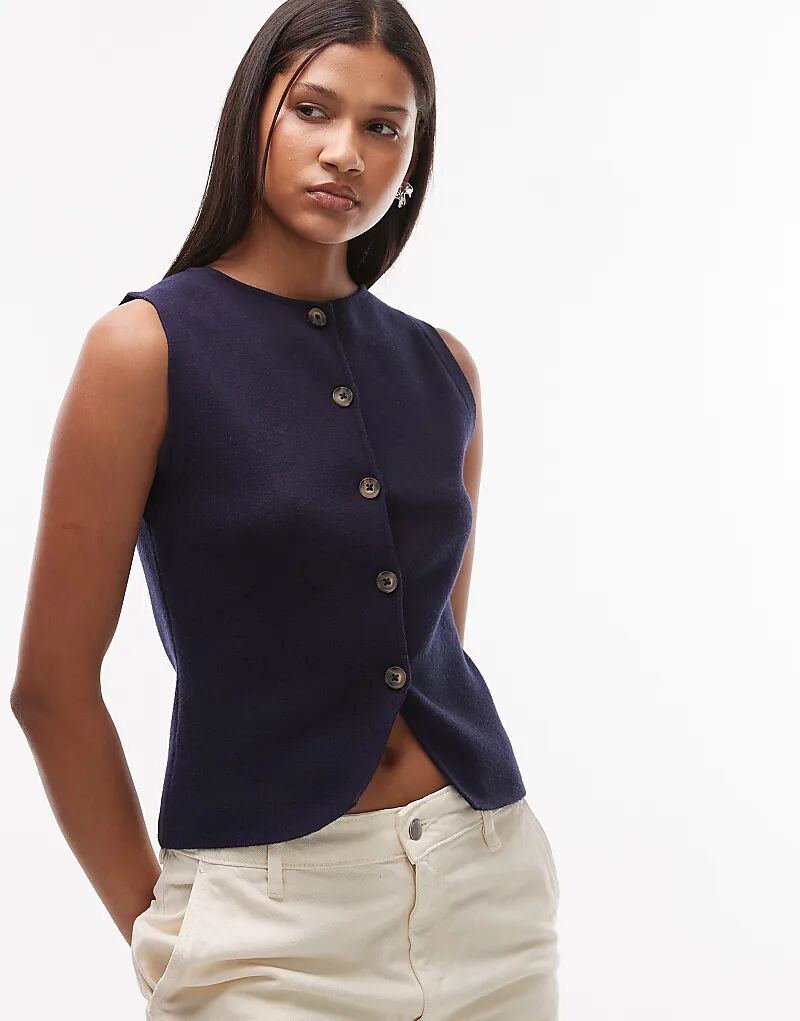 

Компактный трикотажный жилет Topshop темно-синего цвета