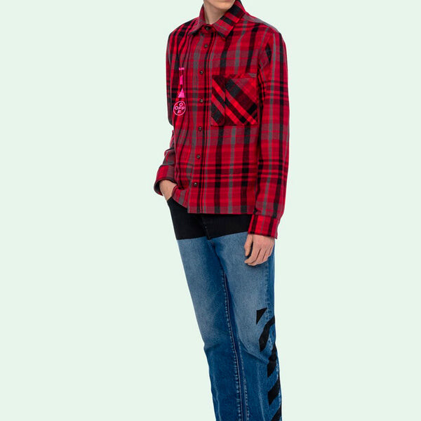 Рубашка mariana de silva shirt mens long sleeve plaid shirts Off-White, красный — фото 4