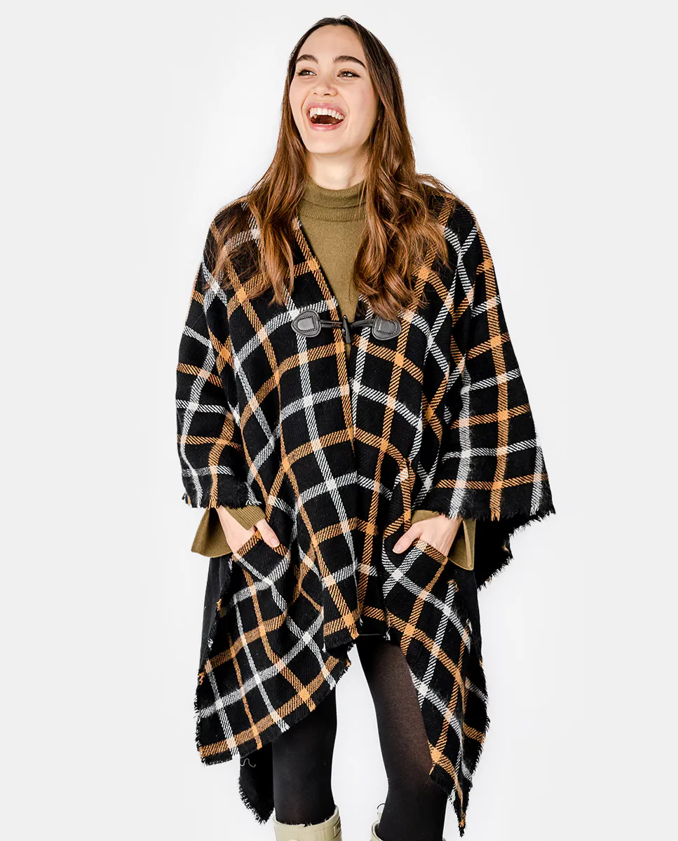 

Пончо Wonderland с черным клетчатым принтом Abbacino, черный