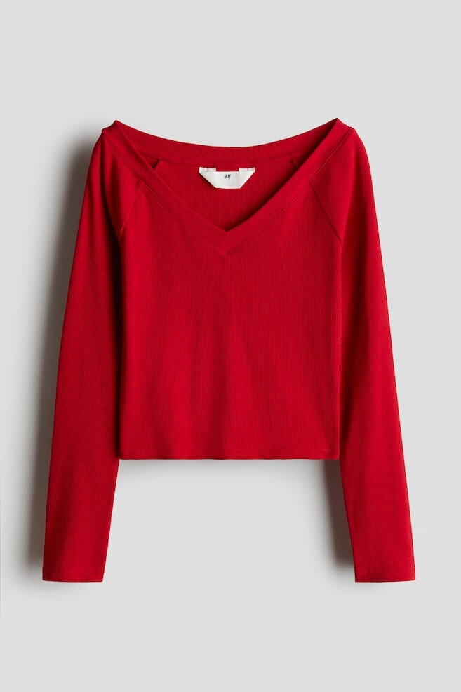 

Топ в рубчик с v-образным вырезом H&M, красный
