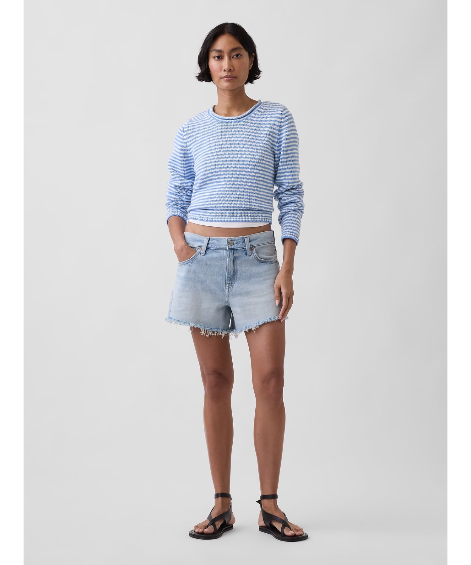 (W) Свитер с высоким воротником из 100% хлопка GAP, BLUE_STRIPE — фото 2