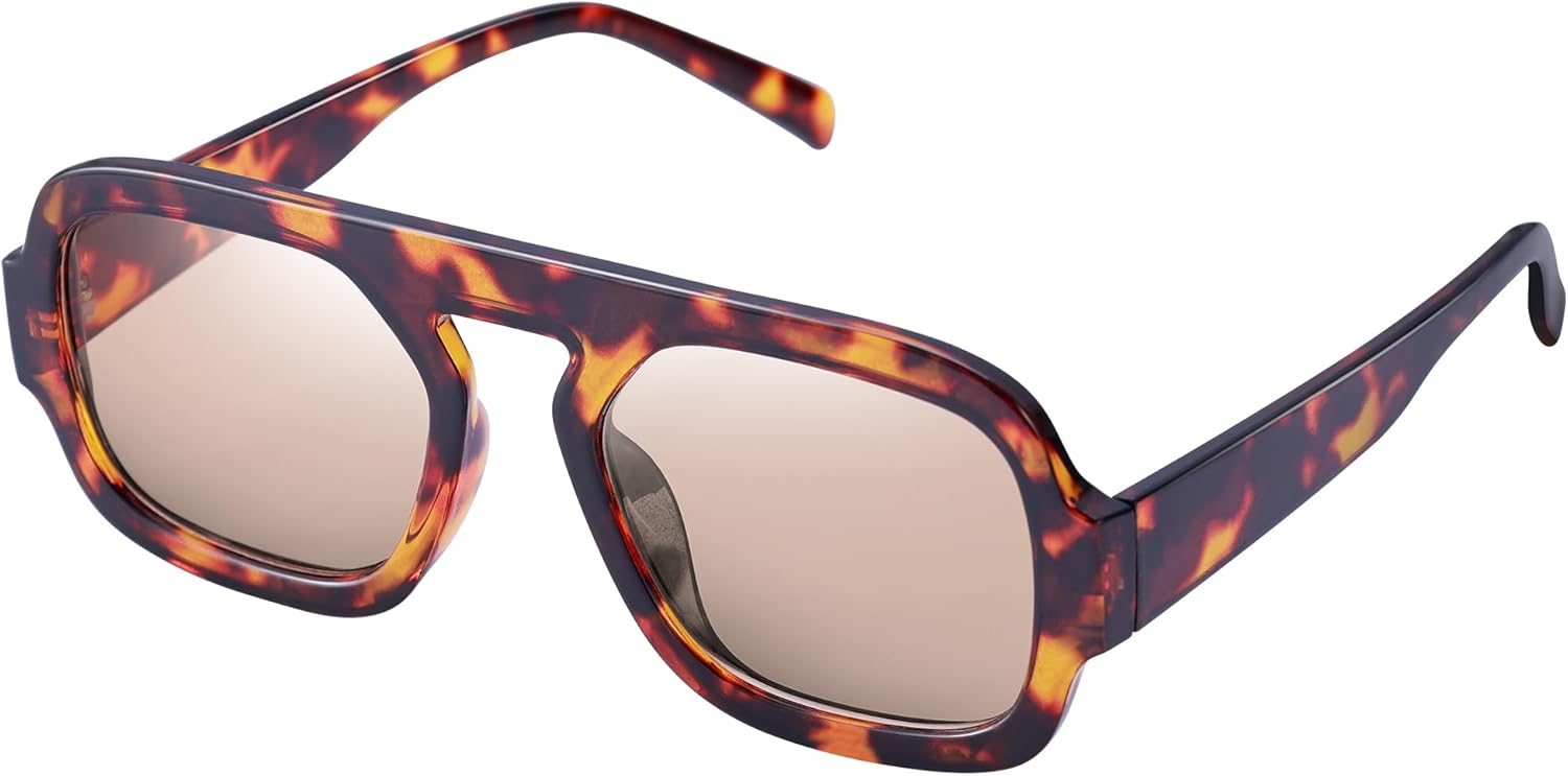 

Модные квадратные солнцезащитные очки-авиаторы KesaPlan для женщин, винтажные дизайнерские очки с плоской верхней частью, стильная оправа, A5 Tortoiseshell/Light Brown