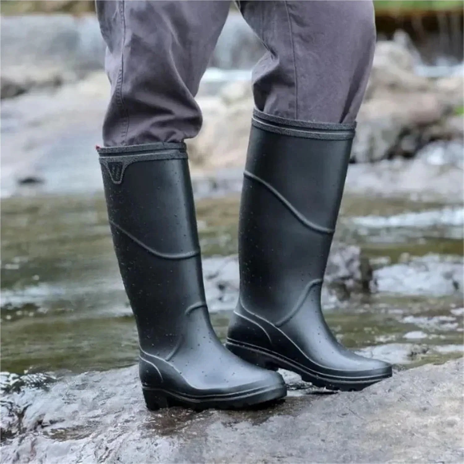 MAQDDO Мужские резиновые сапоги, черные, износостойкие, водонепроницаемые, из ПВХ, садовые сапоги для взрослых, для активного отдыха на природе — фото 2