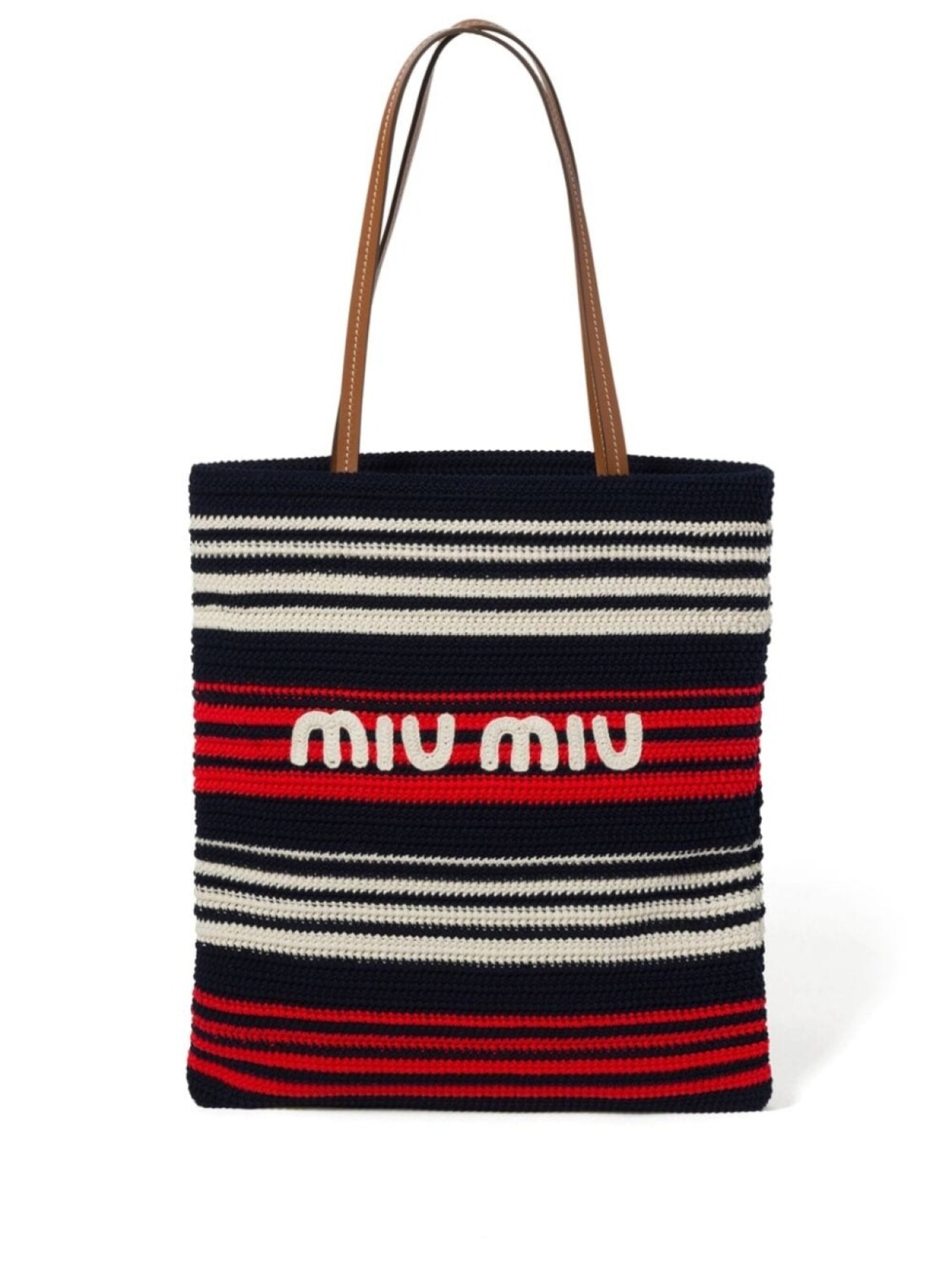 

Полосатая сумка-тоут Miu Miu в технике кроше, синий