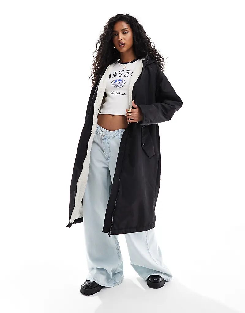 

Удлиненный дождевик с подкладкой из борга черного цвета ASOS DESIGN