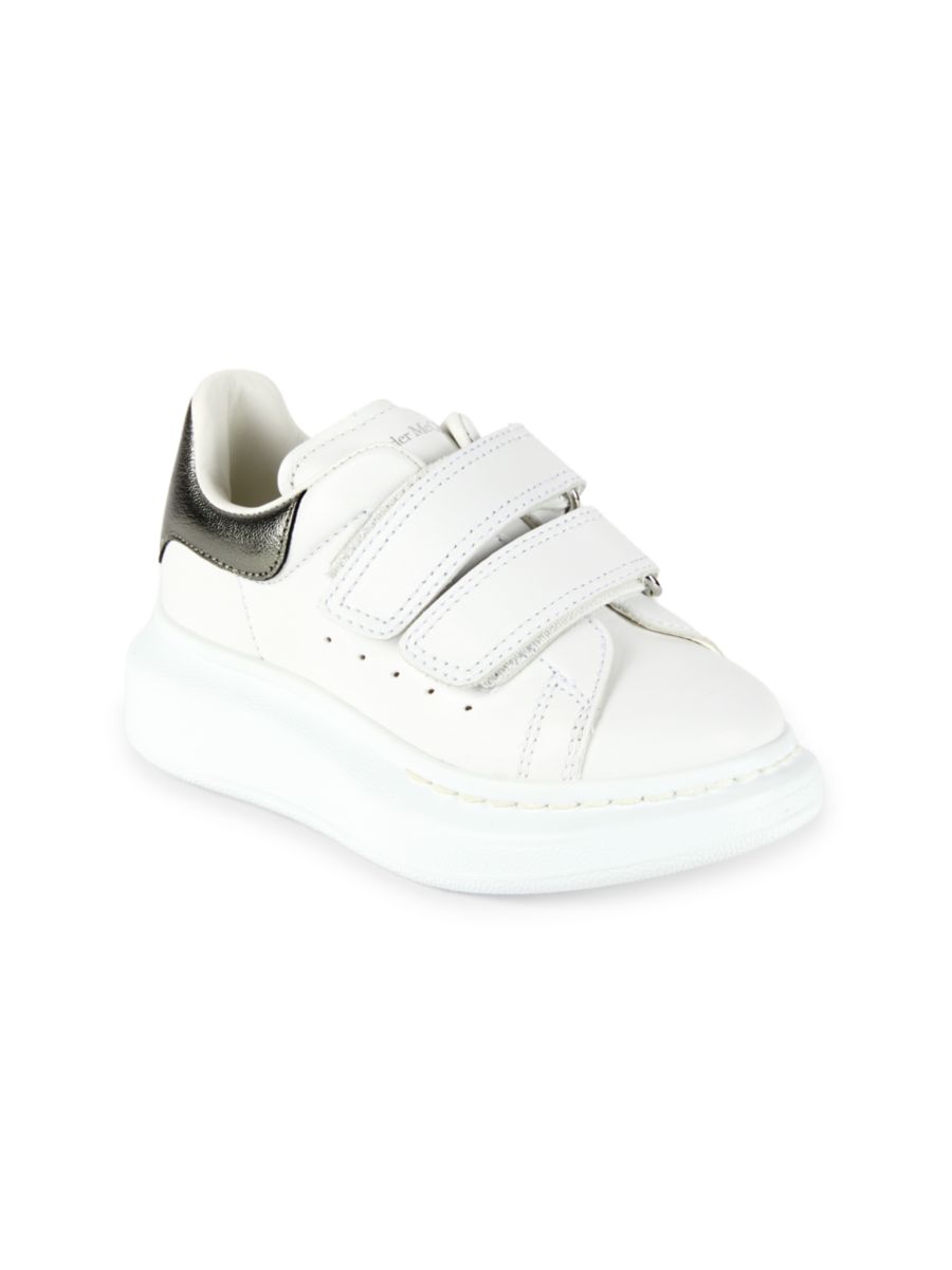 

Детские кожаные кроссовки с металлической отделкой McQueen, цвет White Silver