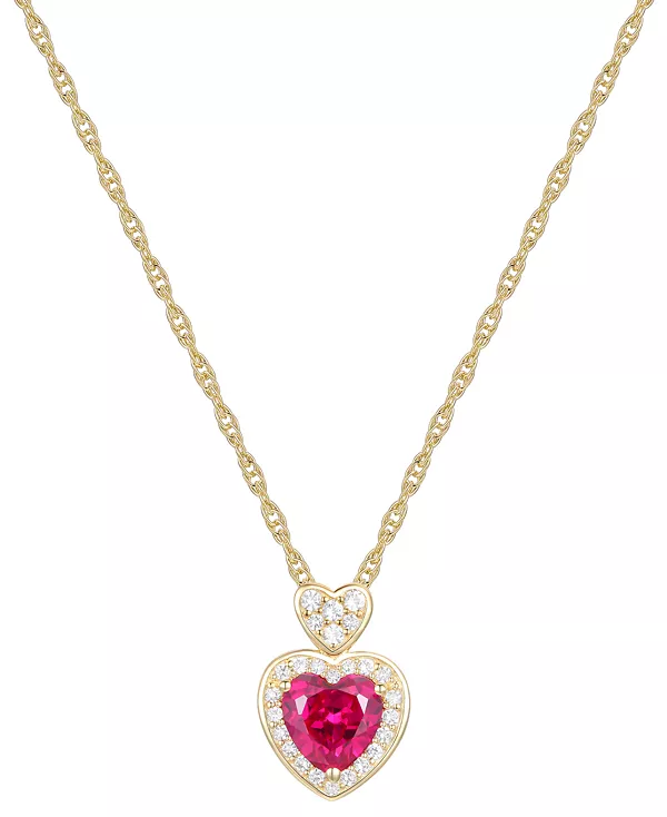 

Ожерелье с подвеской в форме сердца из выращенного в лаборатории рубина (1 карат, tw), белого сапфира (1/5 карата, tw) и бриллианта, из 14-каратного золота на стерлинговом серебре, 18 дюймов Macy'S, ruby