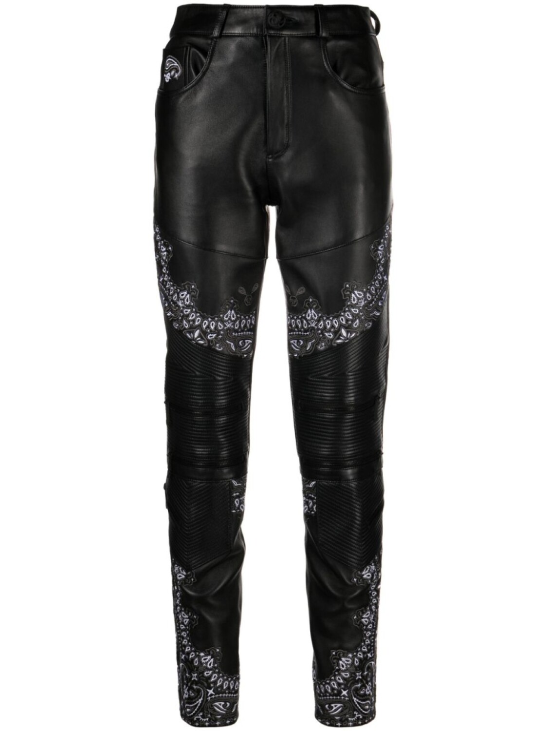 

Philipp Plein кожаные брюки скинни со вставками, черный