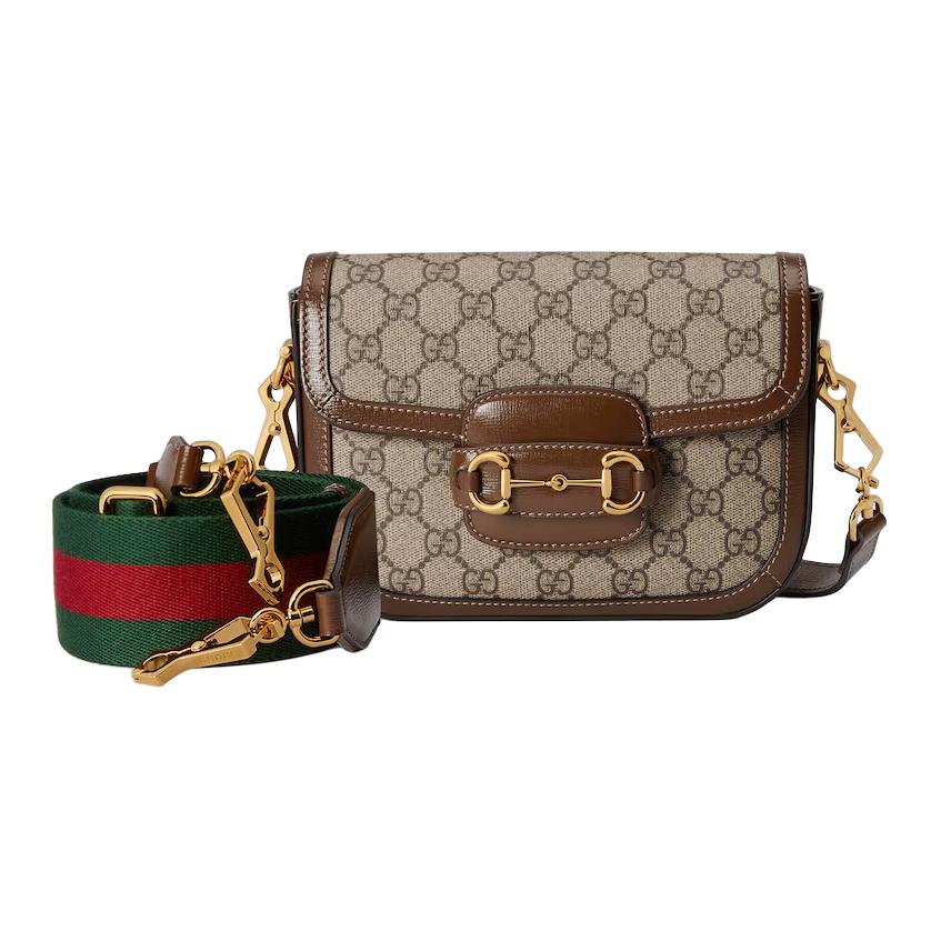 

GUCCI Миниатюрная холщовая женская сумка через плечо коричневого цвета