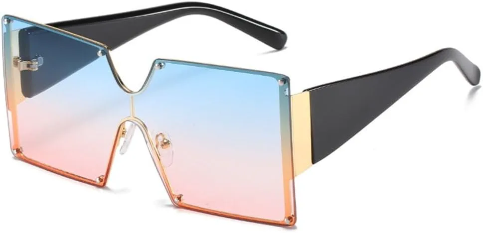 

MUTYNE Большие квадратные солнцезащитные очки для женщин, без оправы, цельные, с градиентным переходом цвета, роскошные, ретро, ​​UV400, винтажные, Blue Pink