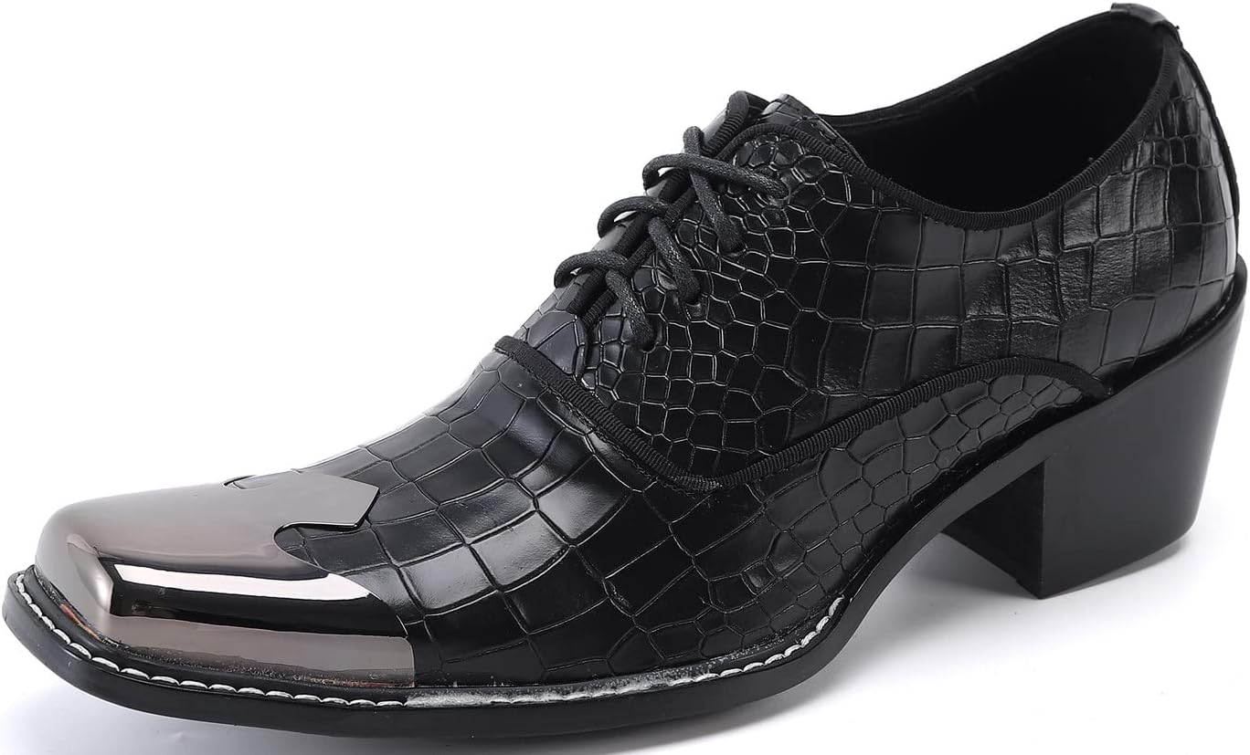 

Мужские офисные туфли Santimon Oxford с узором под змею, лакированные с металлическим носком, двухцветные, черный