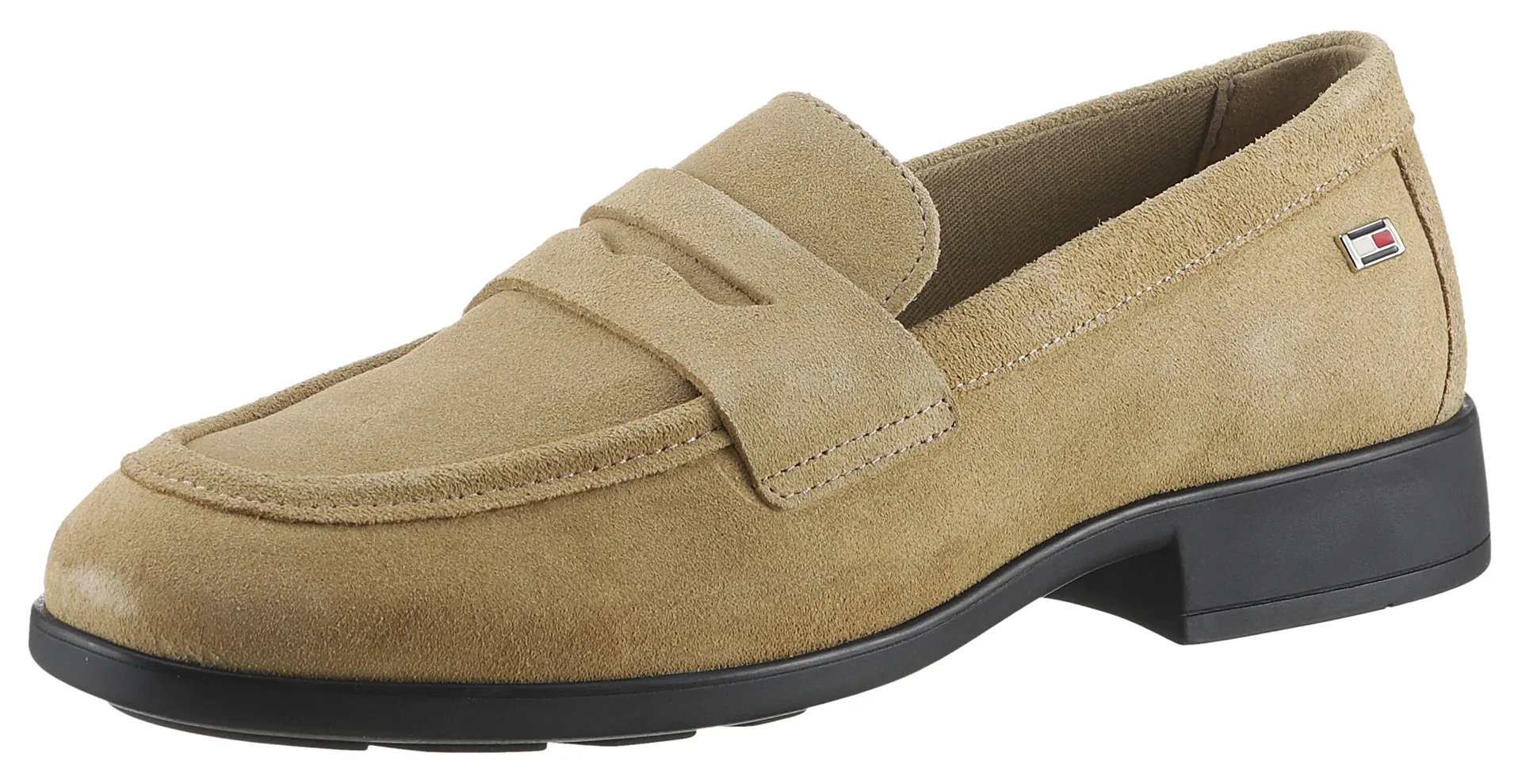 

Лоферы Tommy Hilfiger "FLAG SUEDE CLASSIC LOAFER", тапочки, слипоны, полуботинки с логотипом-флажком сбоку, коричневый