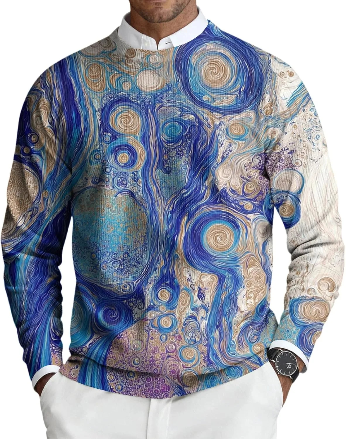 

Свитер DuDubaby с принтом, мужской, вязаный, с длинным рукавом