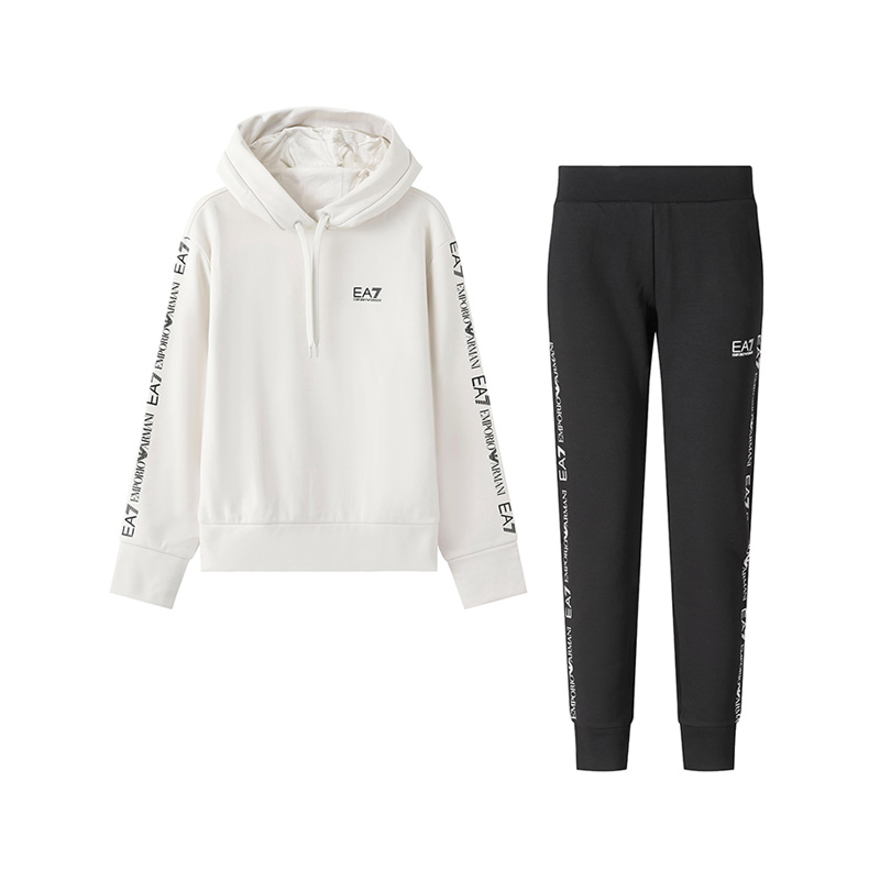 

EMPORIO ARMANI EA7 Повседневный костюм с флисовой подкладкой для женщин Ivory White/Black