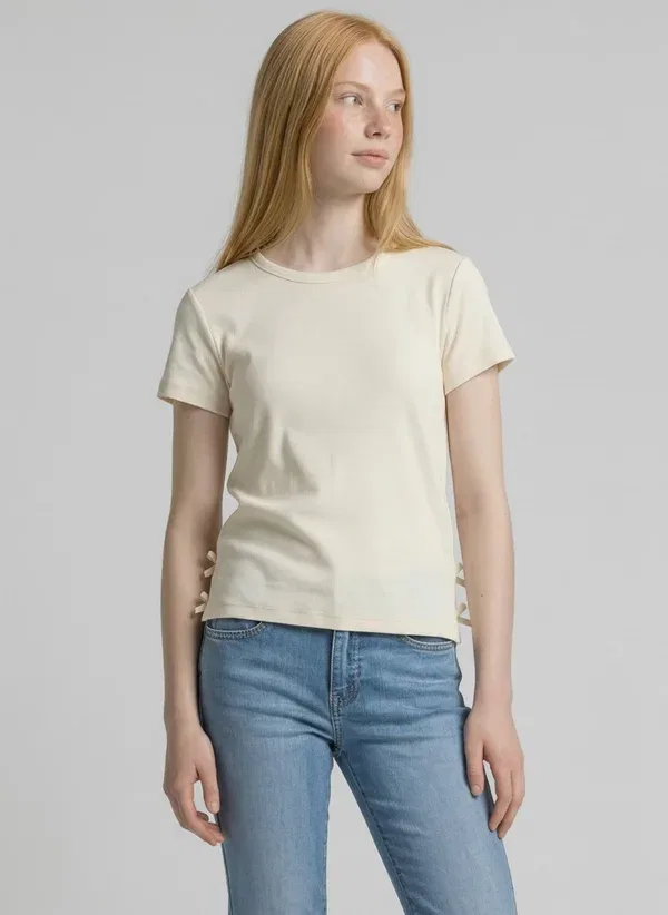 Футболка Tom Tailor T-shirt mit schleifen details basic t-shirt, шерстяной белый — фото 2