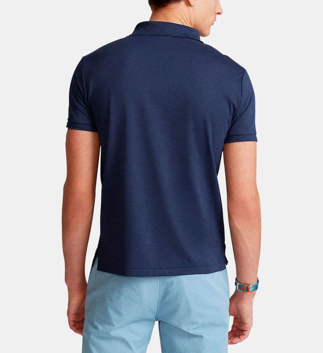 Фирменное поло из хлопкового пике, приталенного кроя POLO RALPH LAUREN, синий — фото 3