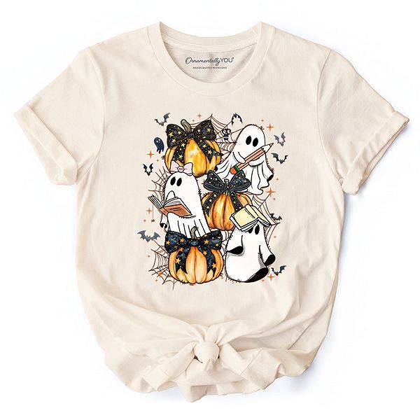 

Футболка Halloween с призраком-учителем, ретро Boo Ornamentallyyou, Natural