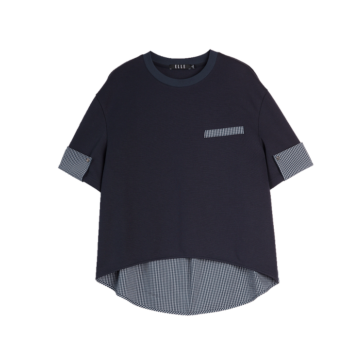 

ELLE Футболка Women's Navy Blue Crew Neck тонкая прямая посадка