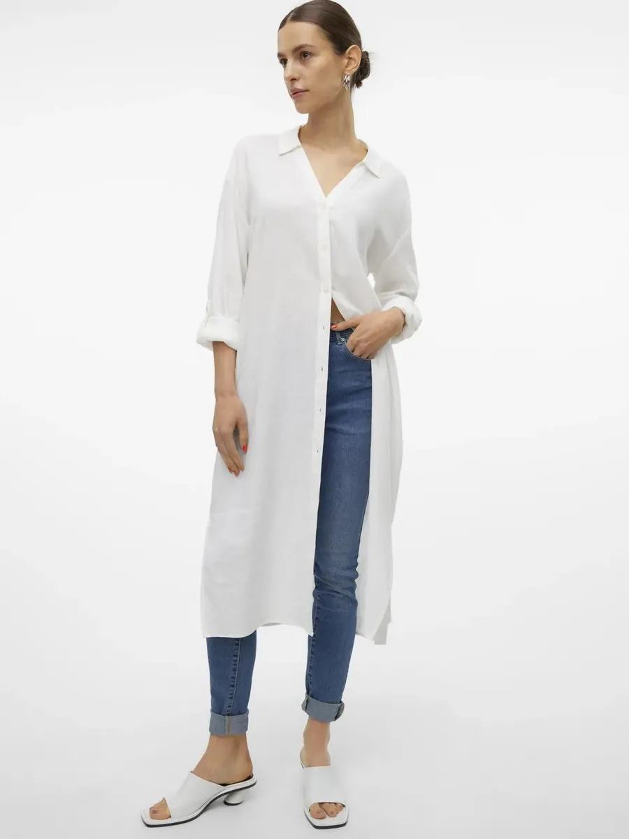 

Платье-рубашка Vero Moda "VMLINN LOOSE CALF SHIRT WVN NOOS", белый