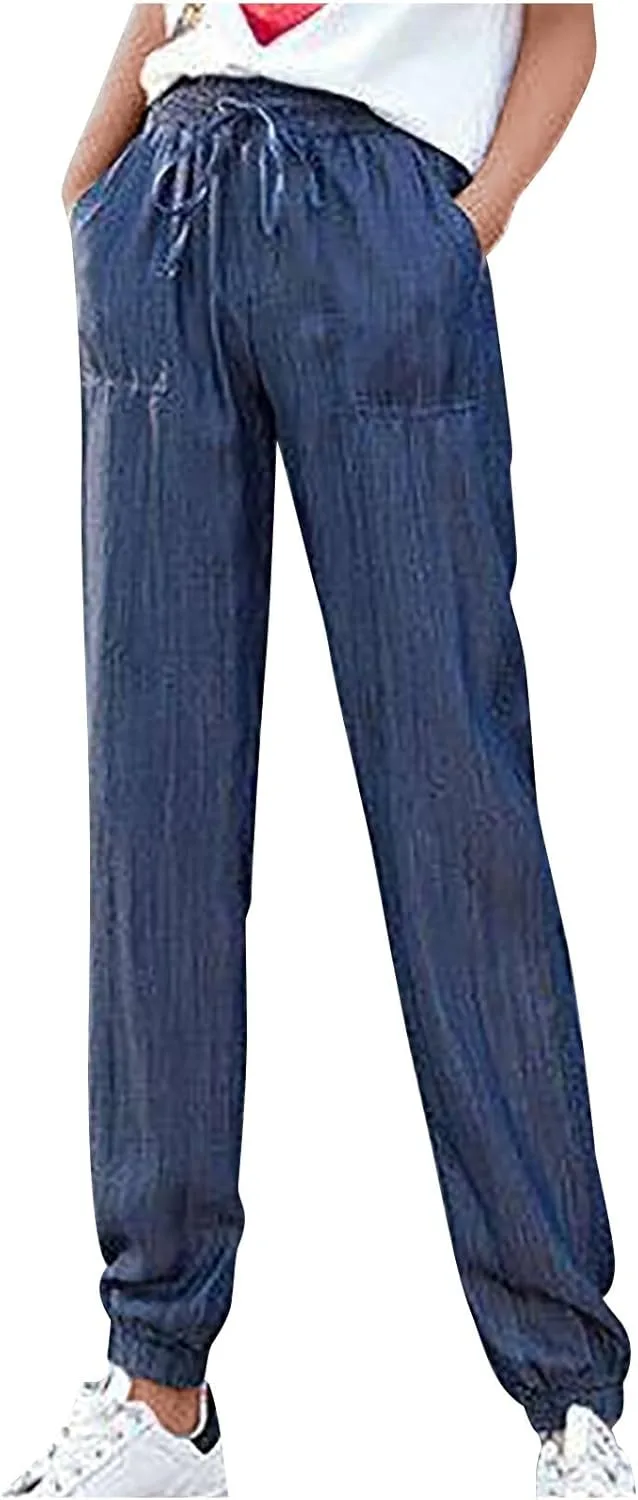 

Женские джинсы-джоггеры с высокой талией и эластичным поясом