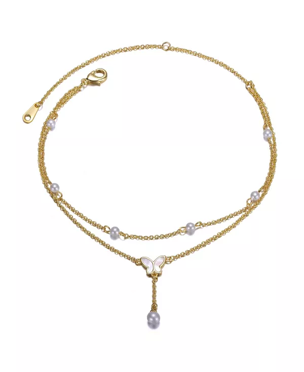 

Браслет на лодыжку с двойным жемчугом и бабочкой, покрытый 14-каратным золотом Rachel Glauber, gold