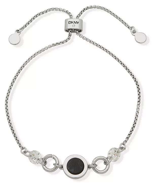 

Динамичный браслет-слайдер с открытой инкрустацией из черного гагата серебристого оттенка Dkny, black