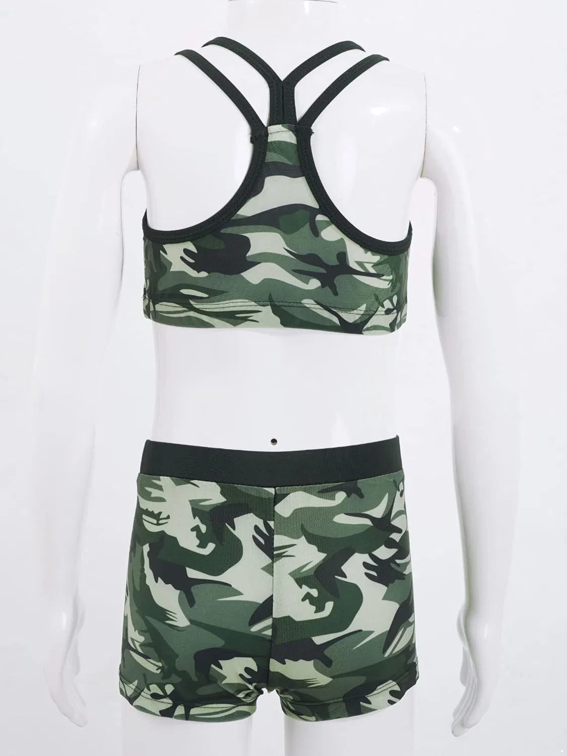 Детский спортивный костюм с камуфляжным принтом HULIJA, топ и шорты, Camouflage-green — фото 4