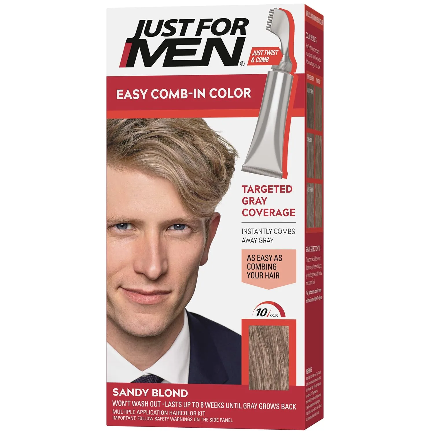 Краска для волос Just For Men Easy Comb-In Color для мужчин, легко наносится без смешивания, с помощью аппликатора-расчески - Песочно-русый, A-10, упаковка 1 шт. 1 штука (1 шт.), Sandy Blond A-10