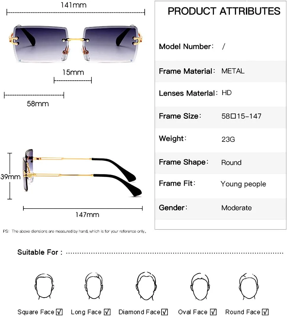 

Солнцезащитные очки без оправы прямоугольной формы для женщин, квадратные модные очки без оправы, маленькие винтажные очки-баффы для мужчин HEPTAGRAM 7, Blue