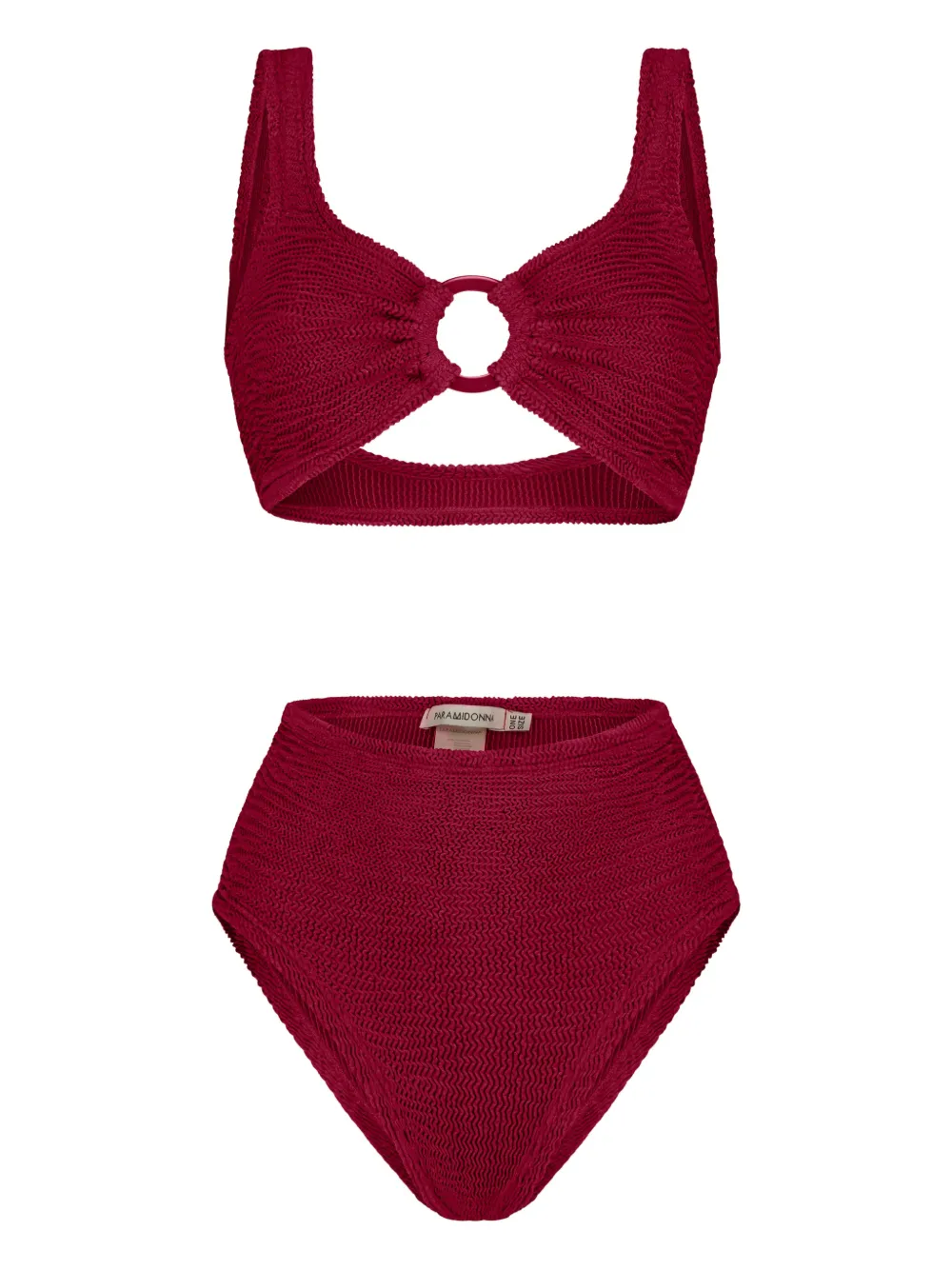 

Бикини Irina с высокой талией, текстурой и декоративным кольцом Paramidonna, красный