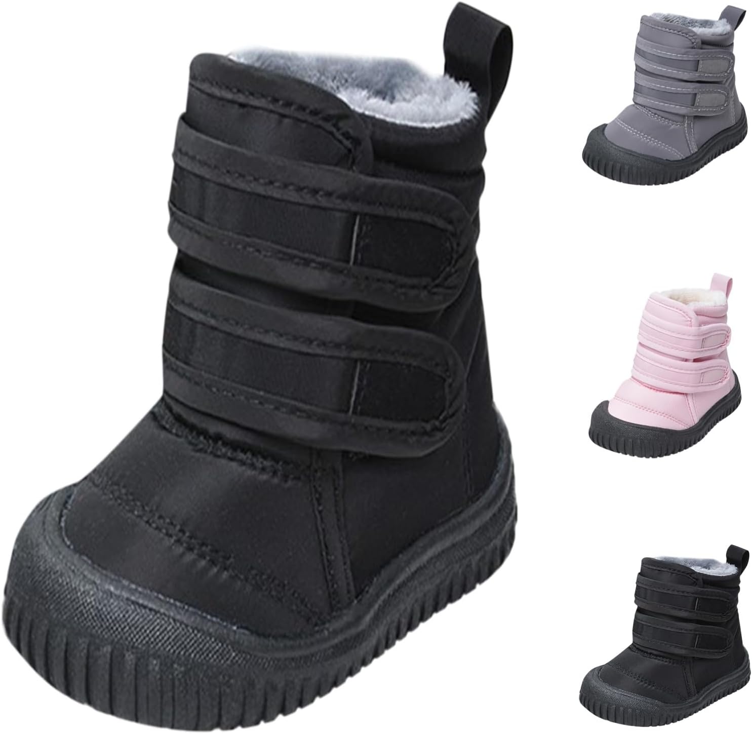 

Детские зимние сапожки для малышей с двумя ремешками, однотонные, теплые, с искусственным мехом и мягкой флисовой подкладкой, с нескользящей подошвой, 1-4 года Generic, #01 Black