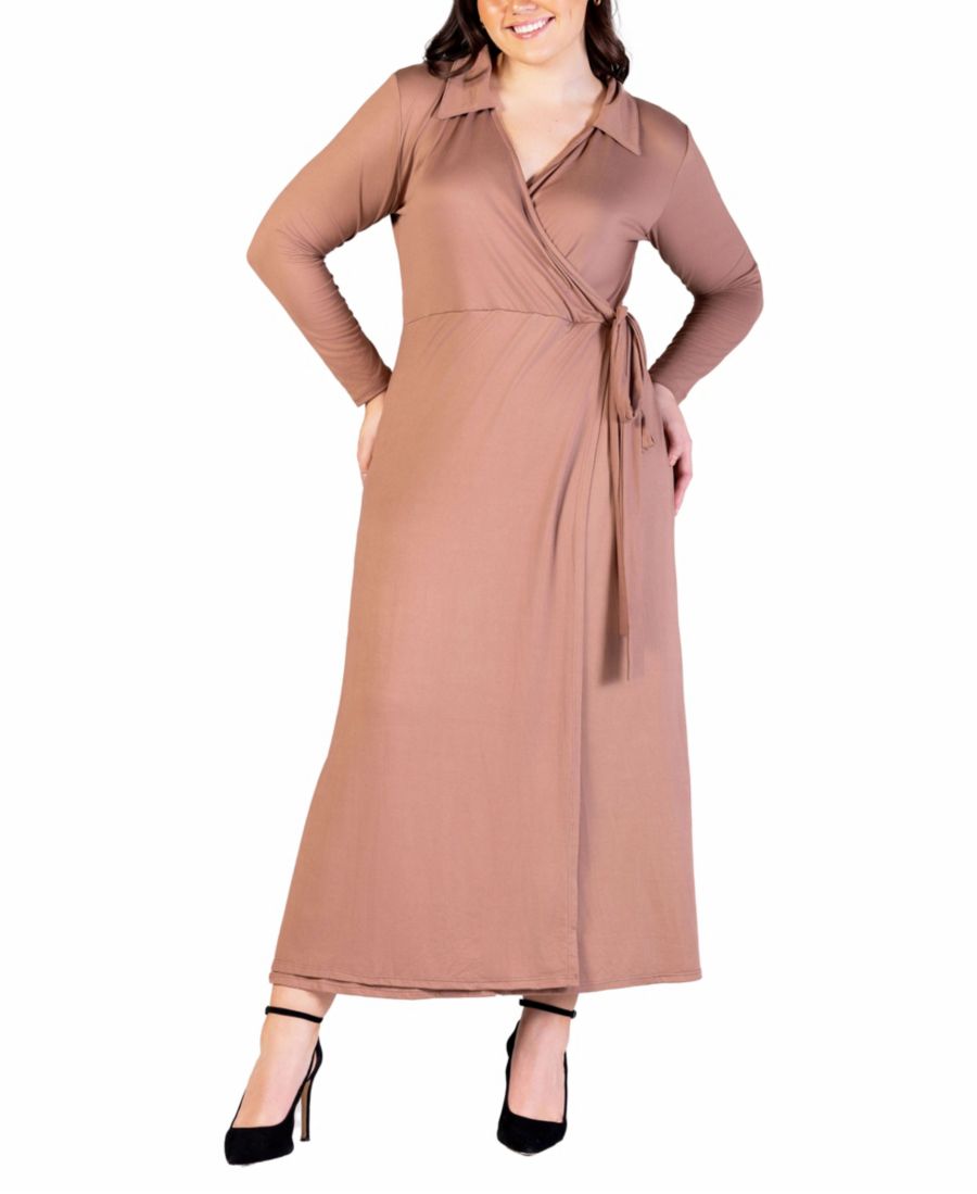 

Платье-макси с воротником и запахом для полных женщин 24seven Comfort Apparel, Mocha