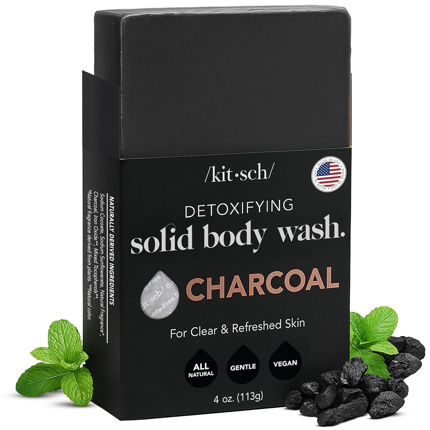 Детокс-мыло Kitsch Charcoal Bar с активированным углем, 113 г Kitsch