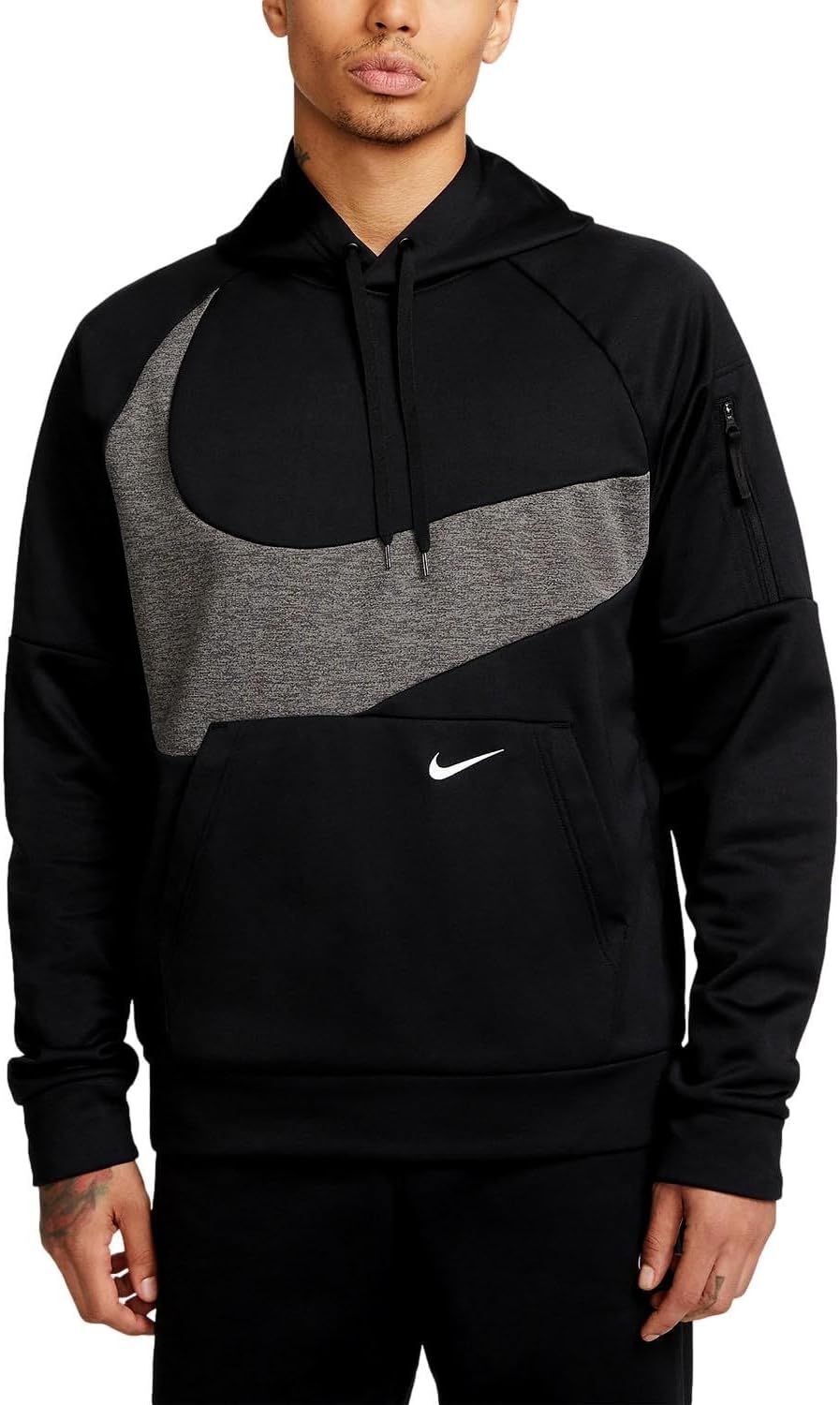 

Мужская толстовка с капюшоном для фитнеса Nike Therma-FIT, Black/Black/Charcoal Heather/White