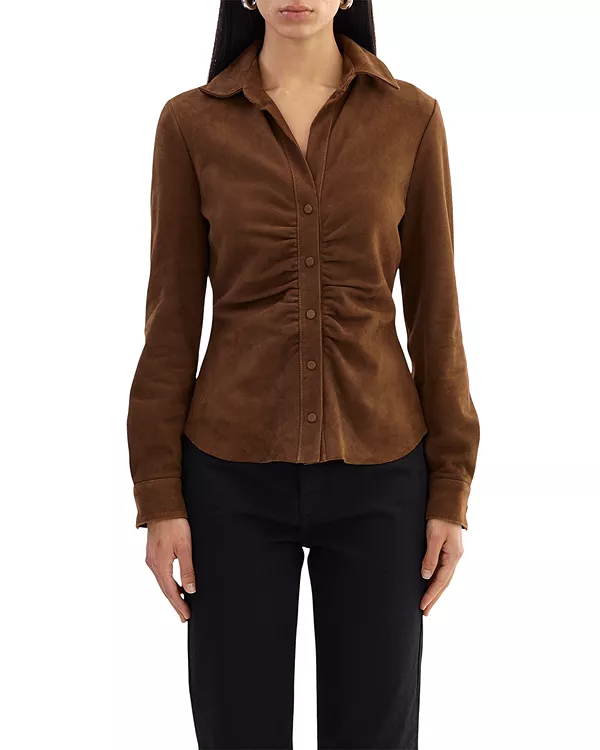 

Замшевая рубашка с присборенным воротником Lamarque, коричневый