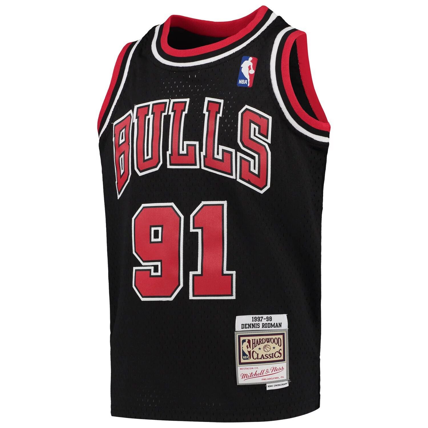 Молодежная майка Mitchell & Ness Dennis Rodman Black Chicago Bulls 1997-98 Hardwood Classics Swingman Джерси Unbranded — фото 2