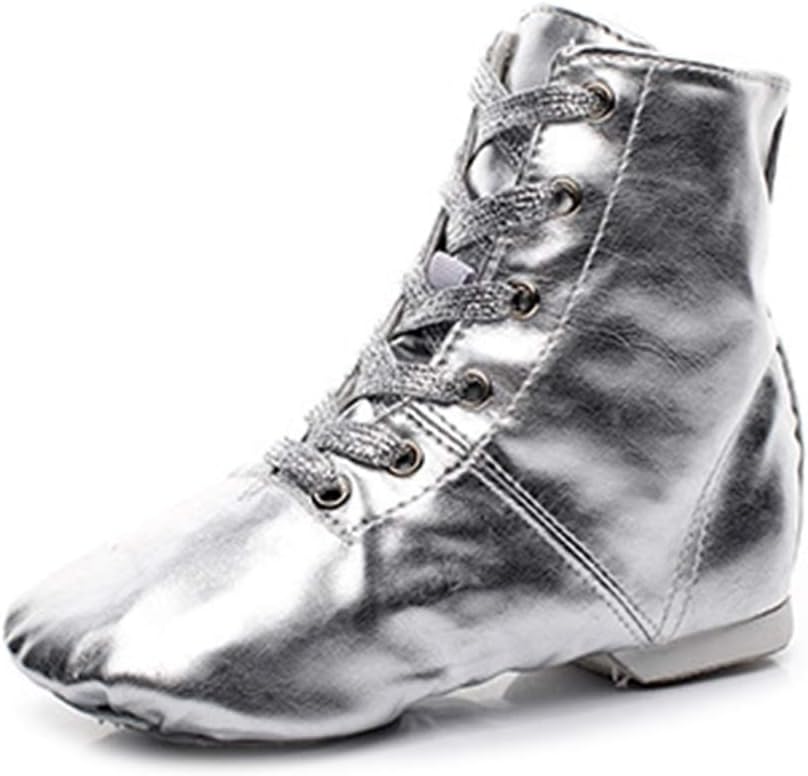 

YKXLM Ботинки для джаза на шнуровке, современная танцевальная обувь выше щиколотки для женщин и мужчин, модель GBPUJS, серебро