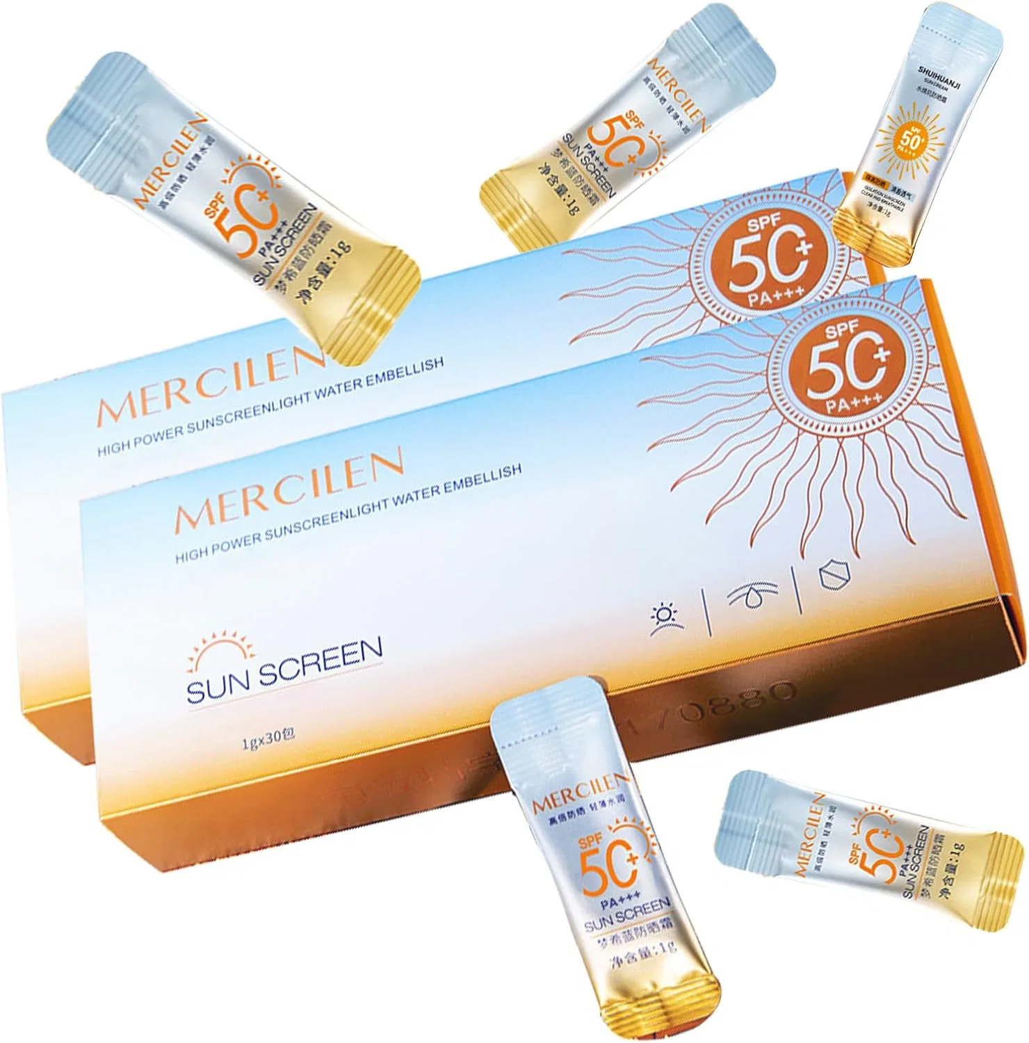 Солнцезащитный крем SPF 50+ Okerker, 60 мини-тюбиков, 1 г каждый