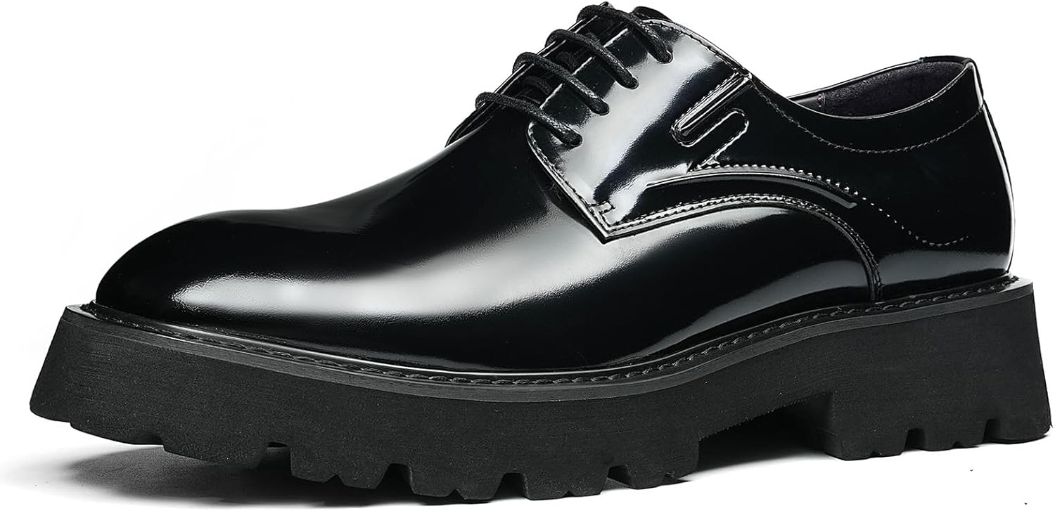 

Мужские классические туфли Дерби с 4 отверстиями для шнурков, гладкий носок, стиль смарт-кэжуал, лакированная кожа, стелька с амортизацией 23735 Windhana, черный